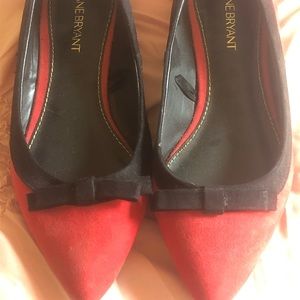 Black and Red Suede Flats